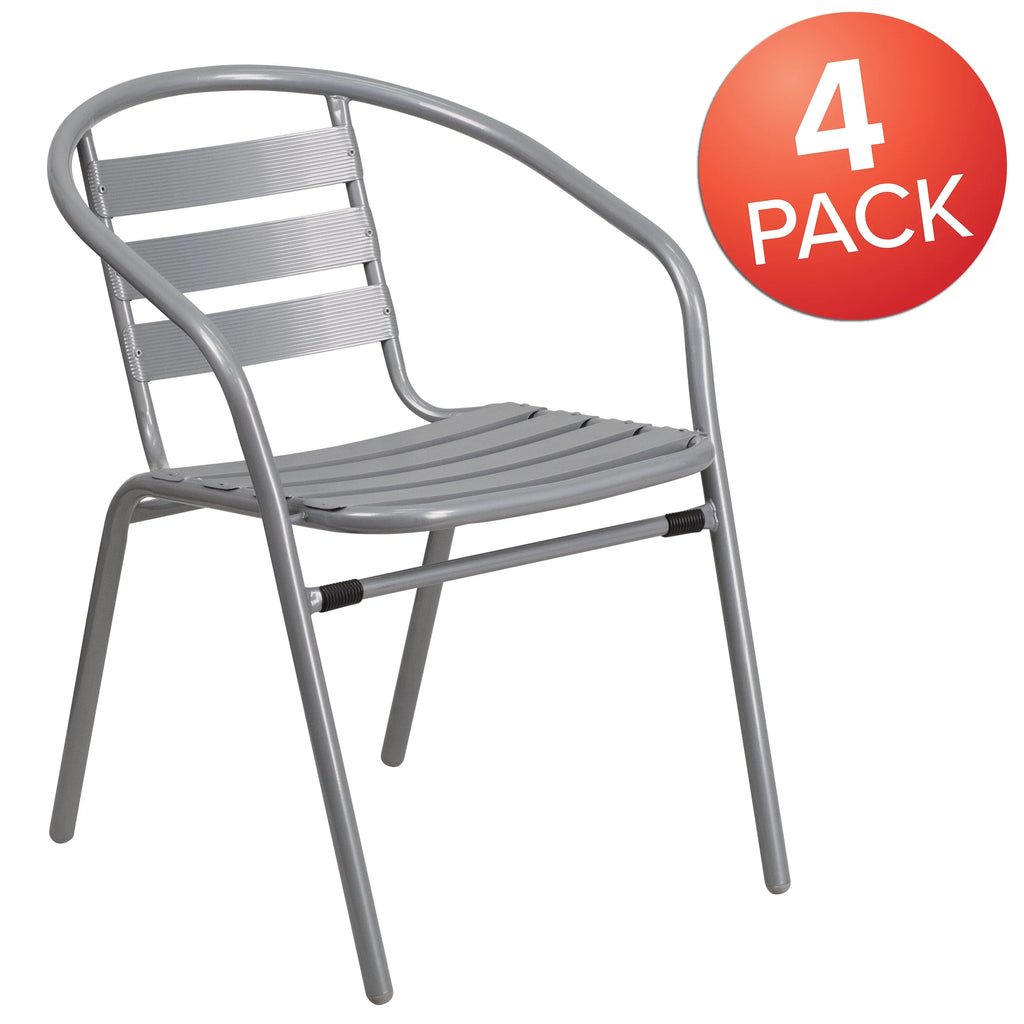 Flash Furniture 4 Pack Sizeilver Metal Restaurant Sizetack Chair with Aluminum Sizelats