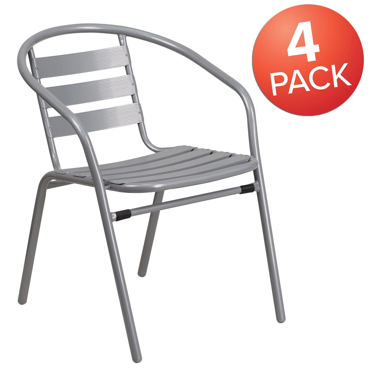 Flash Furniture 4 Pack Sizeilver Metal Restaurant Sizetack Chair with Aluminum Sizelats