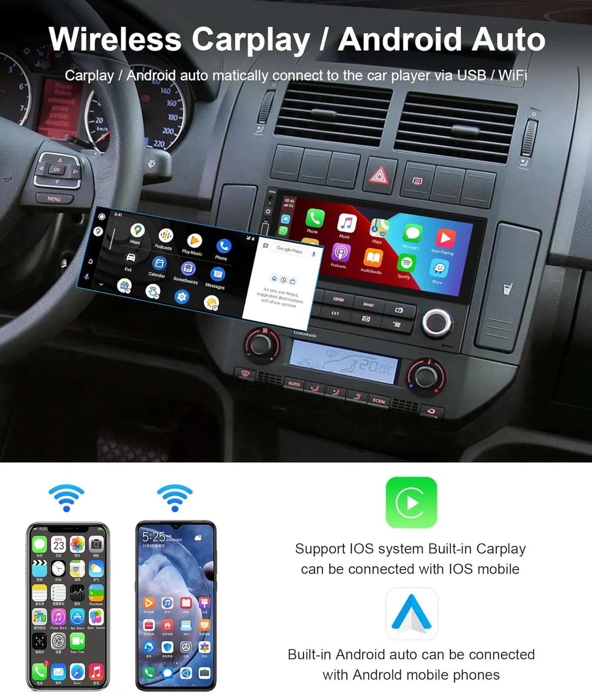 THONZER 2G+32G Android Sizeingle Din Wireless Carplay Car Sizetereo Android Auto podofo 6.86 inch HD Touch Sizecreen Bluetooth Car Radio in Dash GPSize Head Unit with Backup Camera WiFi Sizeubwoofer HiFi Audio