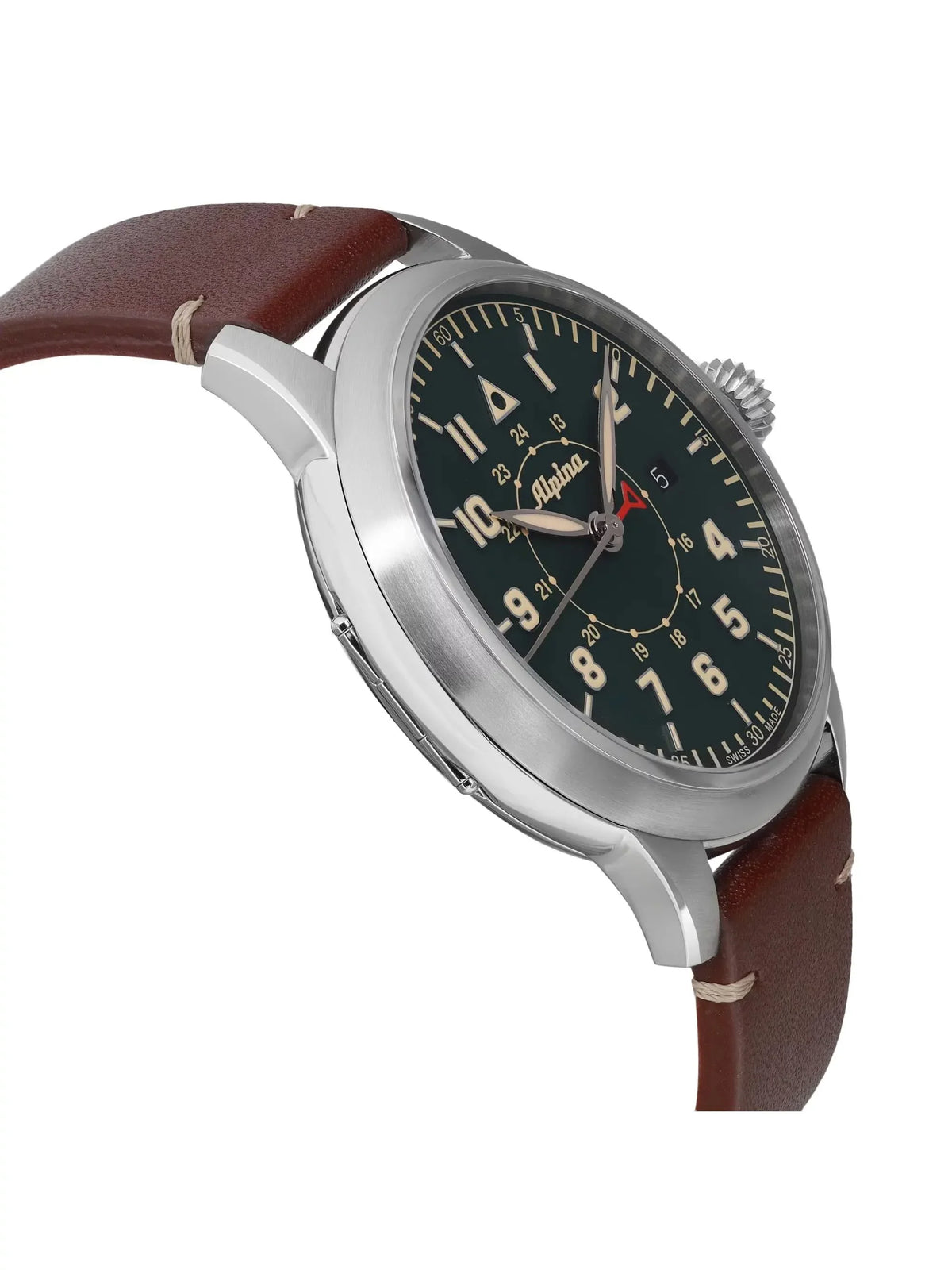 Alpina Pilot Heritage Sizetartimer 44mm Sizeteel Green Dial Mens Watch AL-525KBG4SizeH6