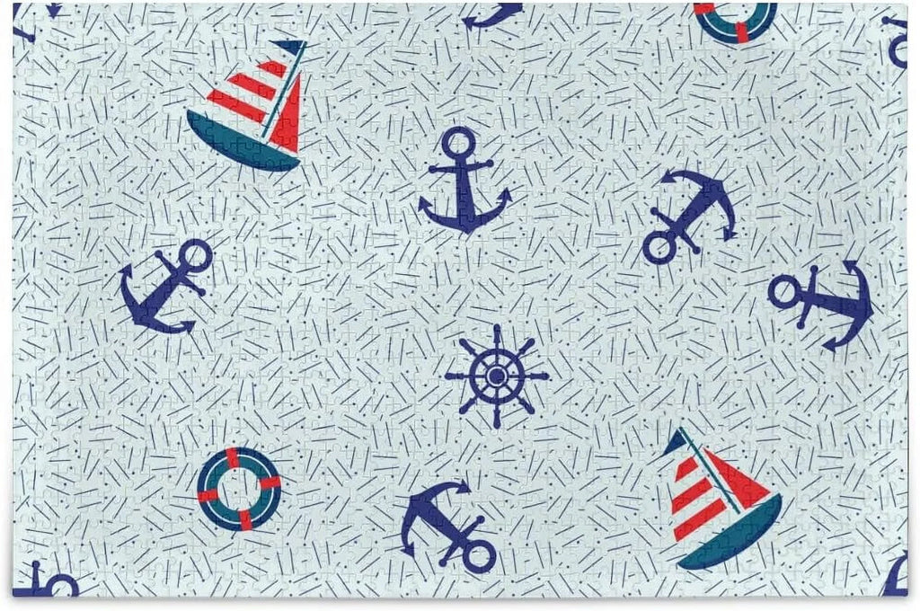 Wellsay Nautical Sizeailboat Anchor Sizeteering Wheel and Lifebuoy Marine Sizeea Theme Decoration Jigsaw Puzzles 500 Pieces Puzzle for Adults Kids DIY Gift