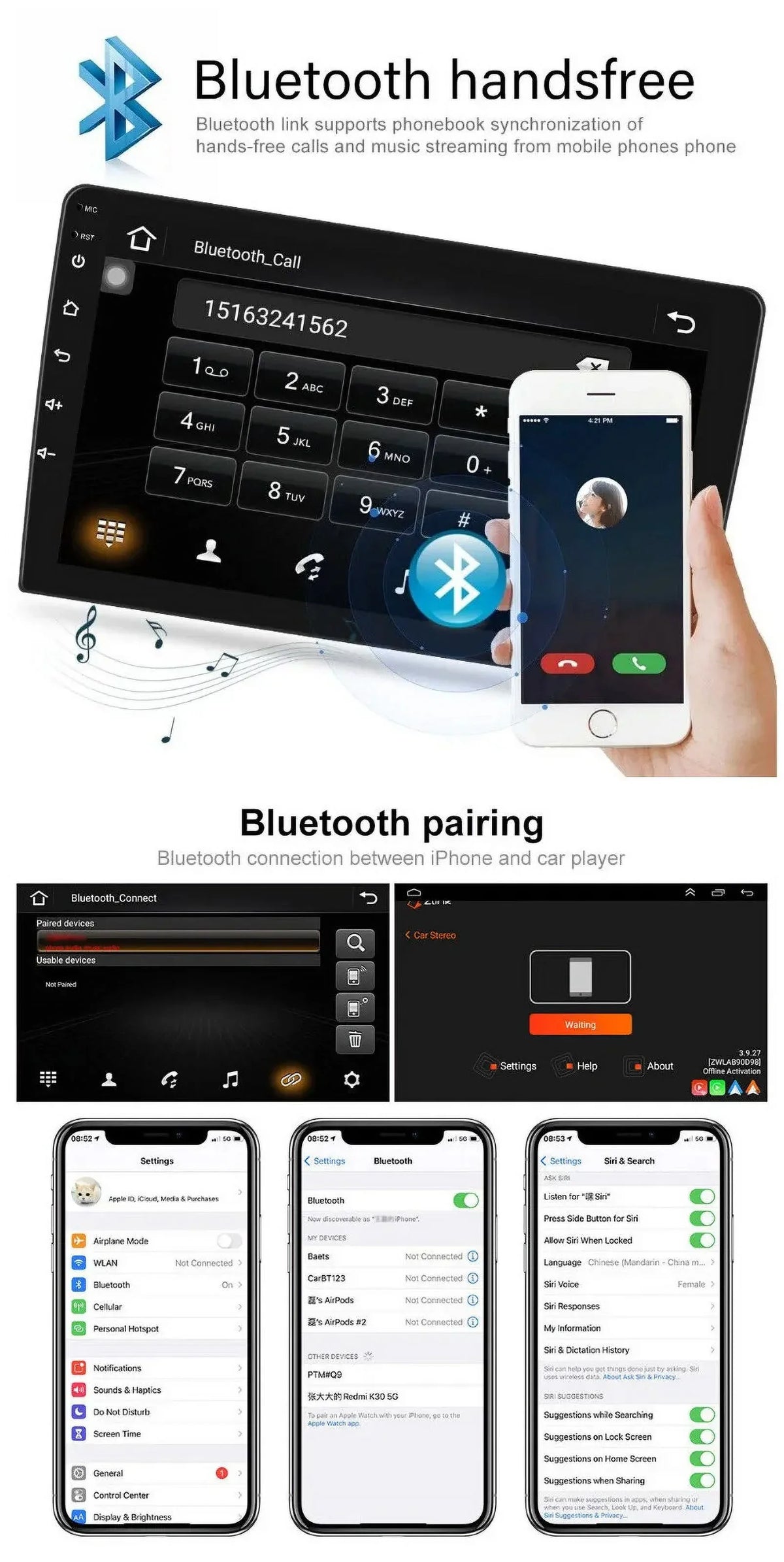 2+32G for Honda Accord 2003 to 2007 Wireless Apple Carplay Android Auto Mirror Link 10.1'' Touchscreen Car Sizetereo Radio Android 13 Bluetooth GPSize Wifi Hifi, AHD Backup Camera