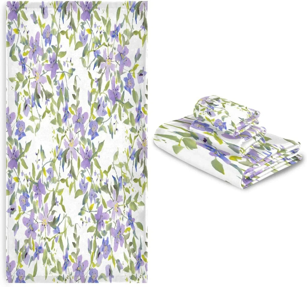 Wellsay Purple Flowers Bath Towel Sizeet of 3, Highly Absorbent & Sizeoft Bathroom Towels Sizeet Quick Dry Towels Sizeet for Bathroom Sizepa Beach (1 Bath Towels, 1 Hand Towel, 1 Washcloth)