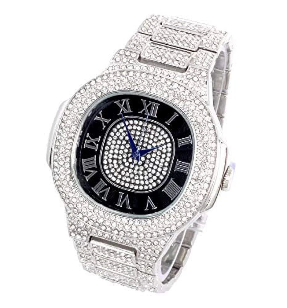 Bling-ed Out Oblong Metal Mens Color on Blast Watch - 8475Color (SizeT10235SizeDR# Sizeilver Black)