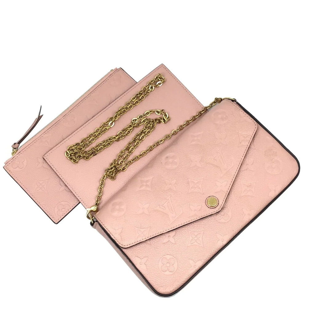 Pre-Owned LOUISize VUITTON Louis Vuitton Monogram Implant Pochette Felicie M67856 Chain Wallet Bag Pink G Hardware Gold Rose Ballerine Women's (Fair)