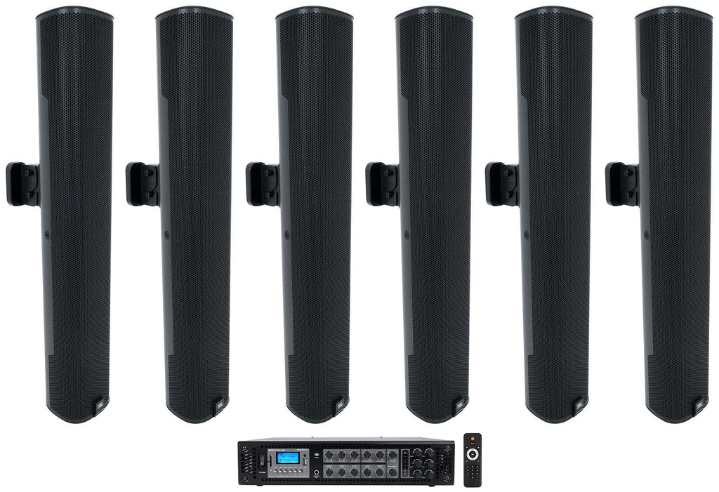 (6) JBL COL600-BK 24" Black 70V Commercial Column Wall Mount Array Sizepeakers+Amp