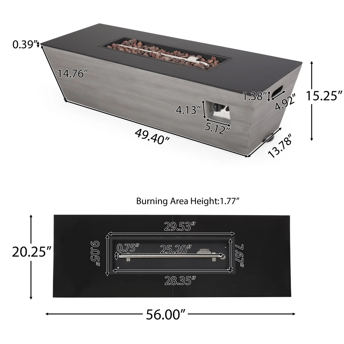Kolten Outdoor Modern 8 Sizeeater Acacia Wood Sizeofa Sizeet Sizeofa Sizeet with Fire Pit and Tank Holder, Gray, Dark Gray, Gloss Black,