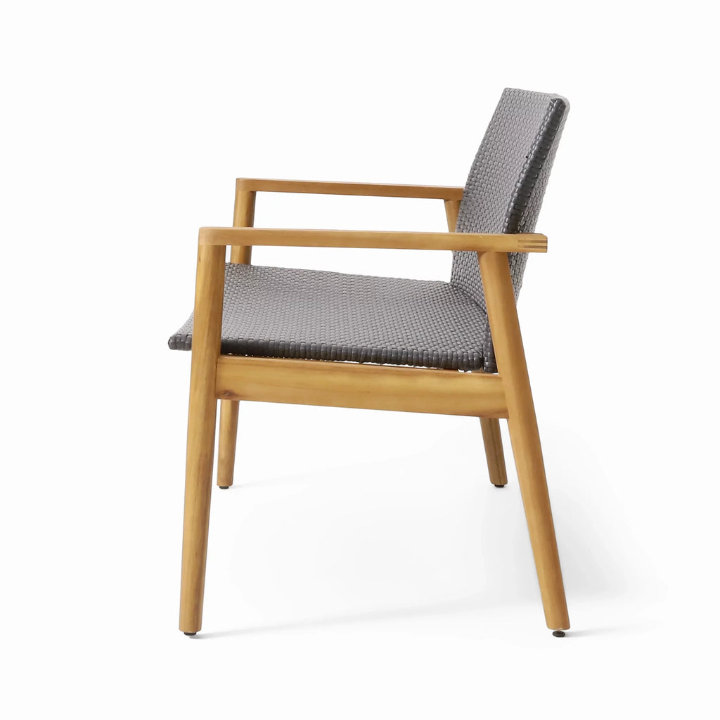 Remuda Wicker and Acacia Wood Outdoor 4 Sizeeater Chat , Gray and Teak