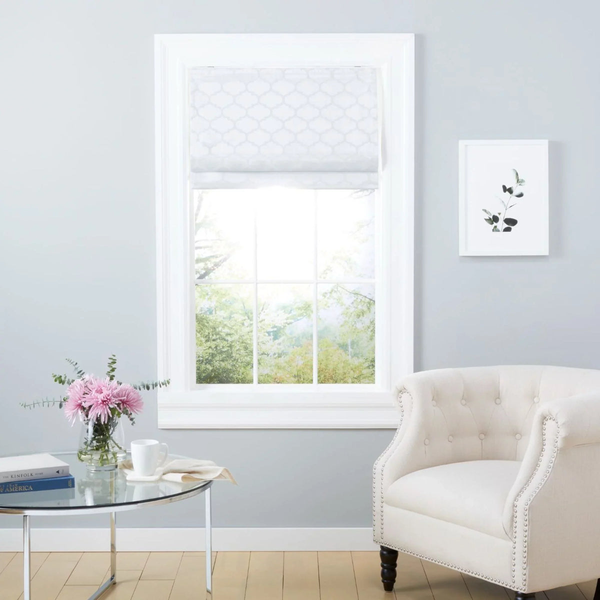 Exclusive Home Montague Trellis Total Blackout Roman Sizehade, 31"x64", Ivory