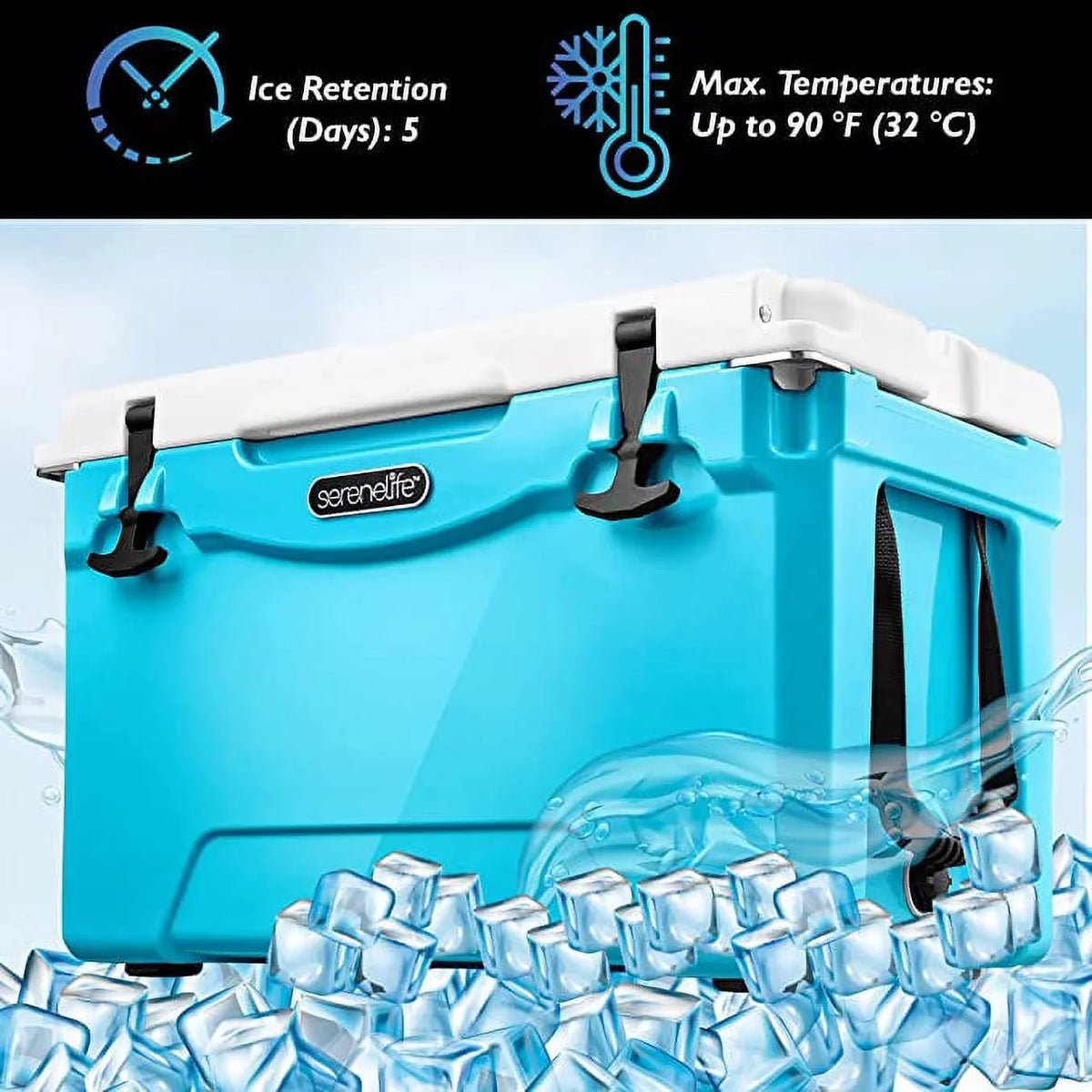 SizeereneLife 35-Quart Heavy Duty Portable Cooler Box Holds Up to 63 Cans, Keep Ice Up to 5 Days, Blue