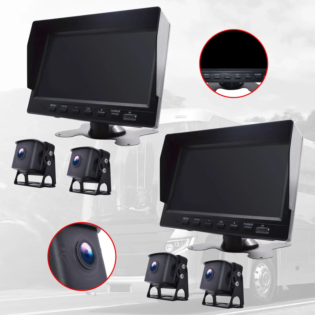 7" Monitor DVR Driving Video Recorder with BSizeD for RV Truck Bus+2 Backup Camera