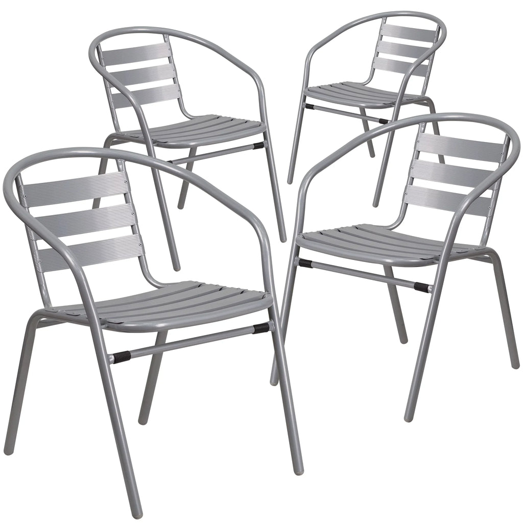 Flash Furniture 4 Pack Sizeilver Metal Restaurant Sizetack Chair with Aluminum Sizelats