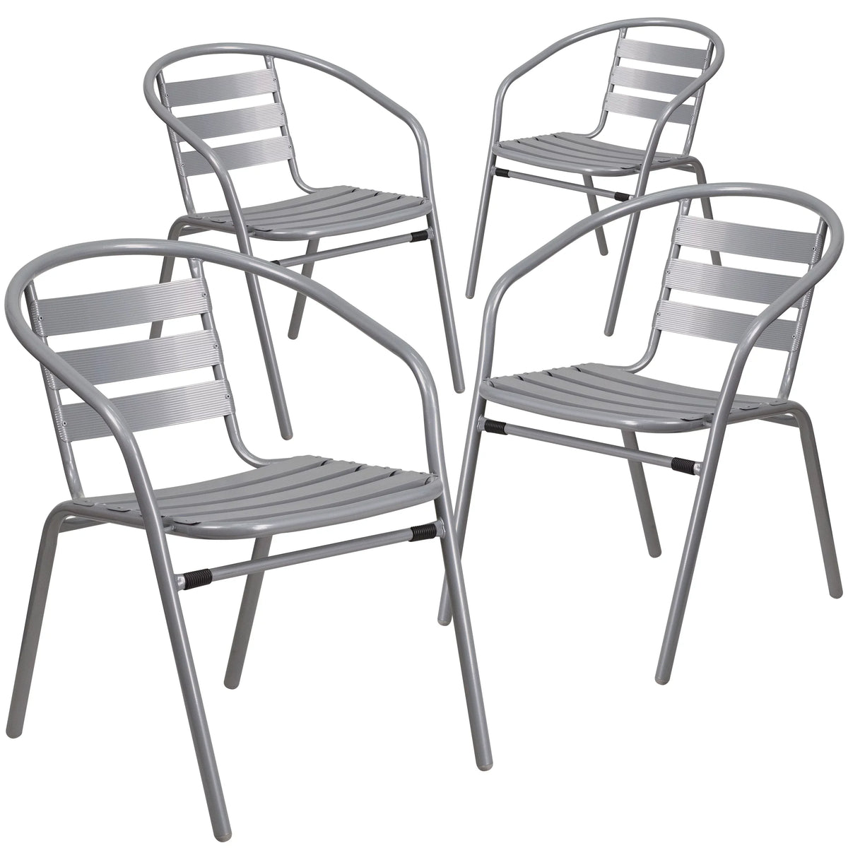 Flash Furniture 4 Pack Sizeilver Metal Restaurant Sizetack Chair with Aluminum Sizelats