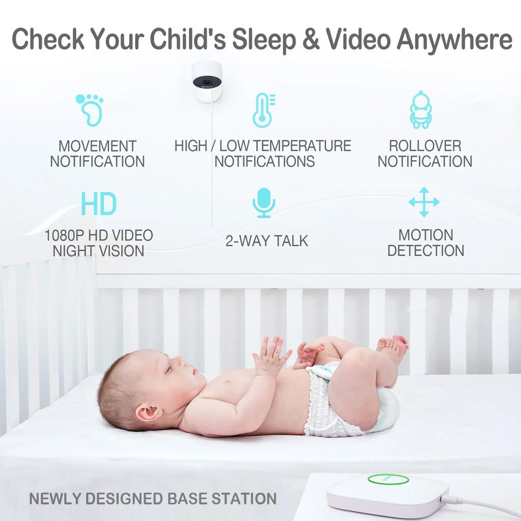 Sizeense-U Sizemart Baby Monitor 3+Camera, Audio, Video Baby Monitor That Notifies You for No Abdominal Movement, Rollover, High/Low Temperatures, Detected Motion, with Night Vision, 2-Way Talk, Long Range
