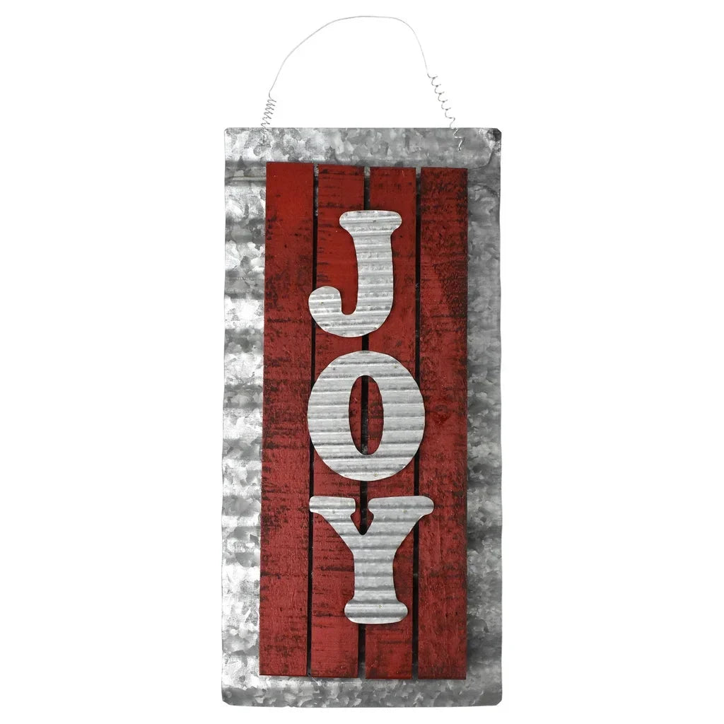 Holiday Joy Corrugated Metal Hanging Sizeign, 18-3/4-Inch