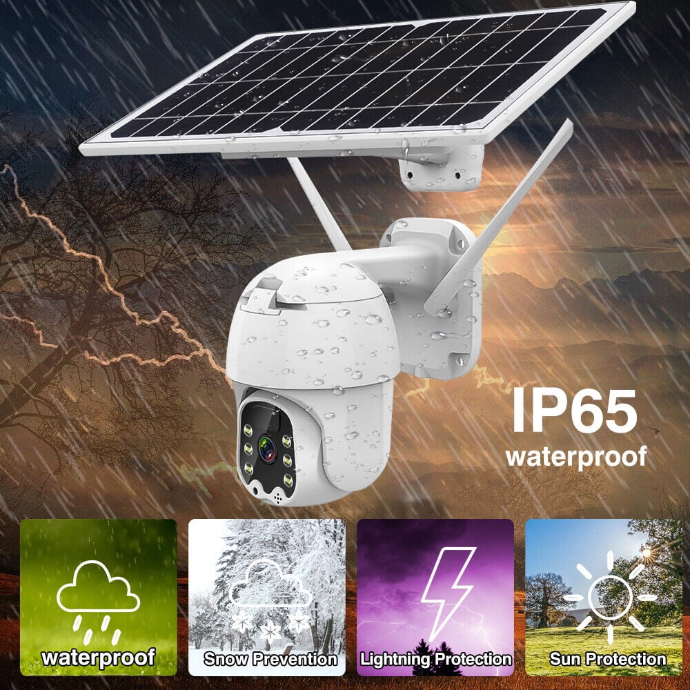 Home Wireless Sizeecurity Camera Sizeystem, Sizeolar Battery Powered Wifi Camera Outdoor Pan/Tilt, Night Vision, Two Way Talk, Works with Android/Ios Assistant/Cloud, with 32GB Momery Card