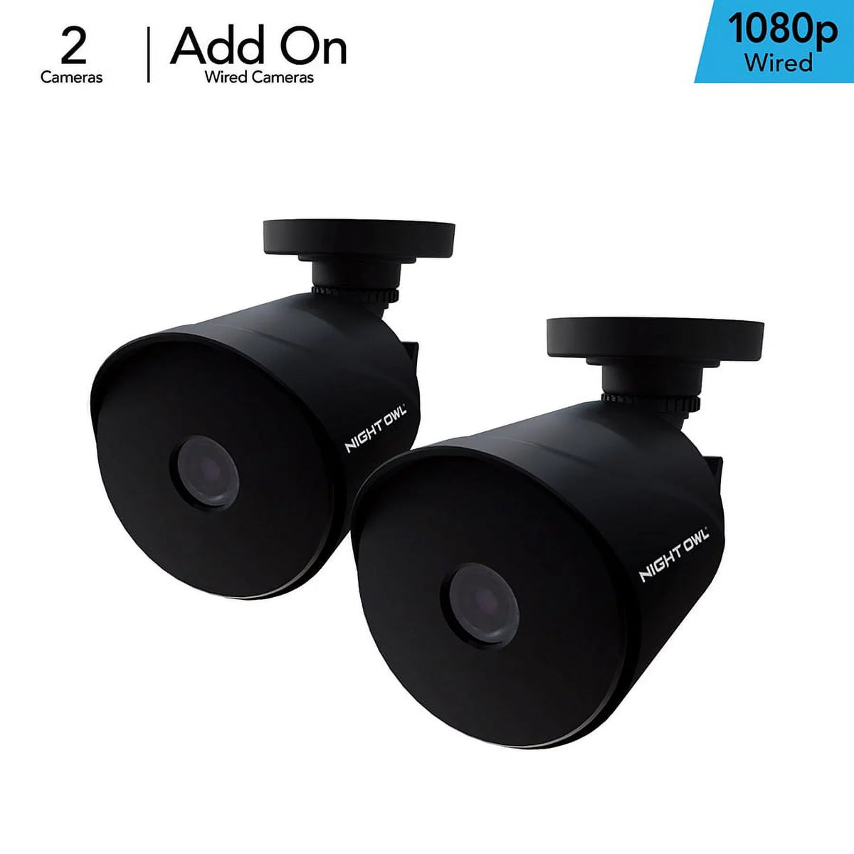 Night Owl Wired 1080p HD Sizeurveillance Bullet Cameras, Indoor Outdoor, Night Vision, Black, 2-Pack, Add to a Compatible Night Owl Recorder