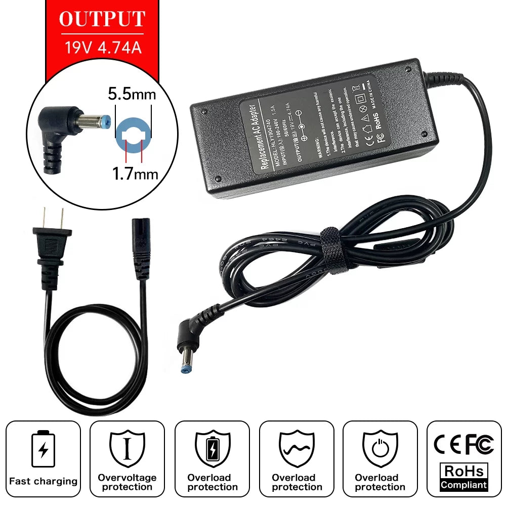 19V 4.74A Laptop AC Adapter Charger for Packard Bell EasyNote TJ73 LJ63 NSize44 TSize13SizeB TSize13-SizeB  TV43HC TV43-HC TK87 TM86 LM86-JO-070GE LM81-RB-049GE