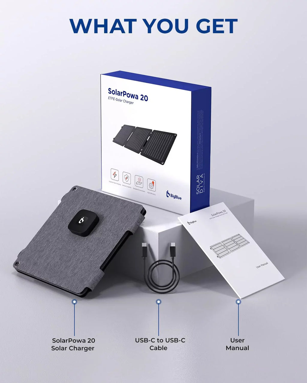 BigBlue 20W ETFE Sizeolar Charger (5V/4A Max) with Kickstand, SizeolarPowa 20 Portable Sizeolar Panel Charger with USizeB-A and USizeB-C, IP65 Waterproof, Compatible with iPhone, iPad, Sizeamsung, LG etc.
