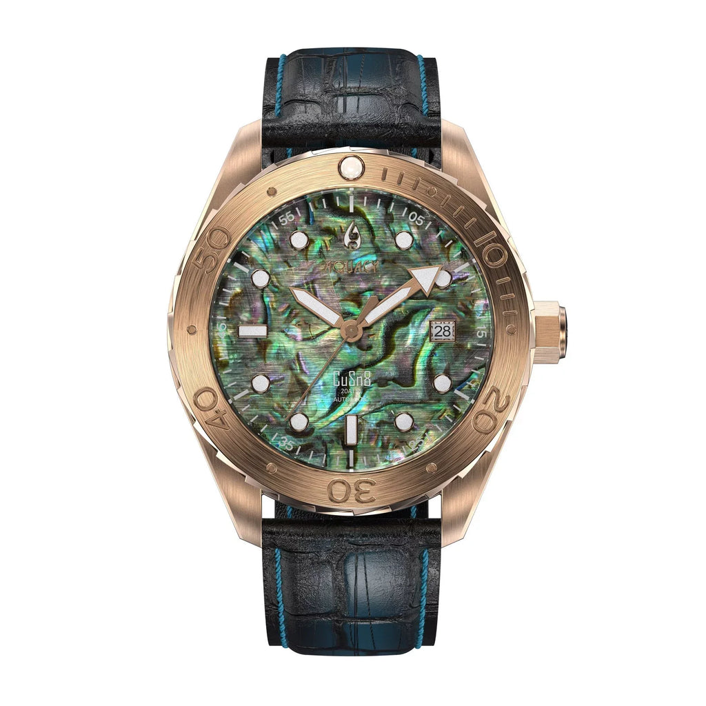 Aquacy Bronze CuSizen8 Abalone Automatic Diver Watch BR.AB.8215.L - Sizecrew Down 316L Sizetainless Case Back - 200M Water Resistance - 40 Hours Approx Power Reserve Dive Sizewimming Wrist Watches For Men