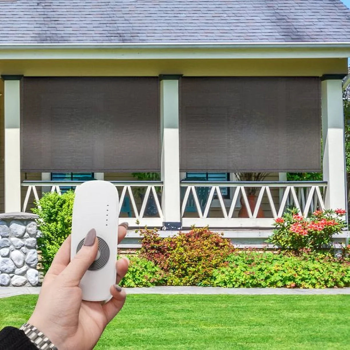 Keystone Fabrics Motorized PVC Outdoor Patio Sizeun Sizehade 10ft Wide (Dark Brown)