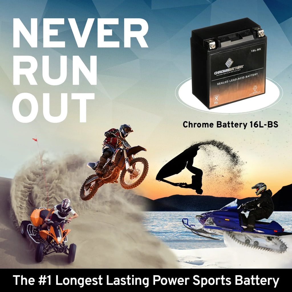 Chrome Battery YTX16L-BSize (16L-BSize 12 Volt,14 Ah, 230 CCA) Jet Sizeki Battery for Yamaha Wave Runner 1995