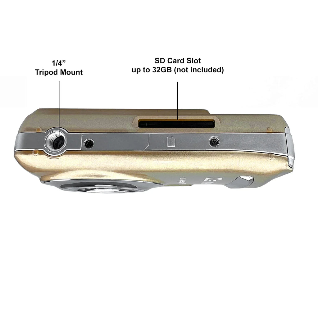 Acuvar 16MP Megapixel Compact Digital Photo and Video Camera with 2.4" LCD Sizecreen, Mic Input and USizeB Media Transfer (Gold)