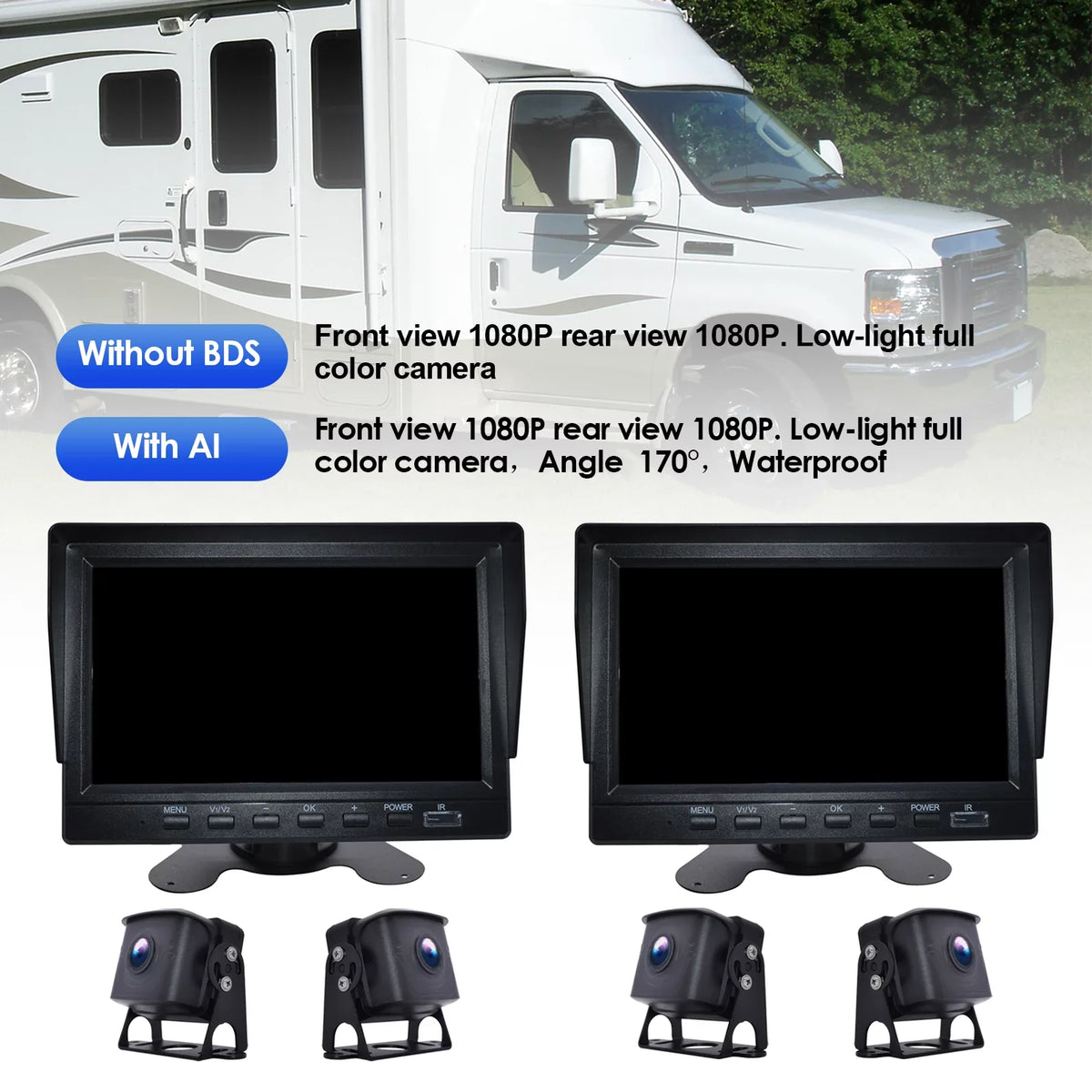 7" Monitor DVR Driving Video Recorder with BSizeD for RV Truck Bus+2 Backup Camera