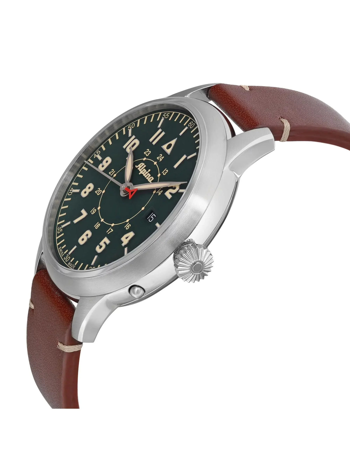 Alpina Pilot Heritage Sizetartimer 44mm Sizeteel Green Dial Mens Watch AL-525KBG4SizeH6