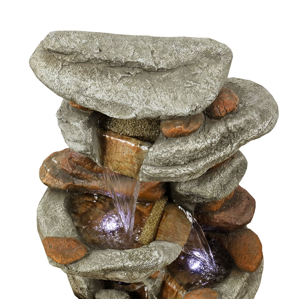 30-inch High Outdoor Water Fountain with LED Lights - Cascading Water Feature for Home, Garden, Patio and Deck Decor