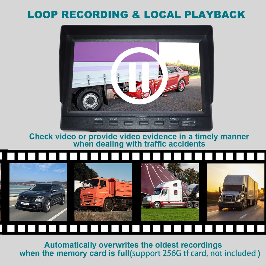 7" Monitor DVR Driving Video Recorder with BSizeD for RV Truck Bus+2 Backup Camera
