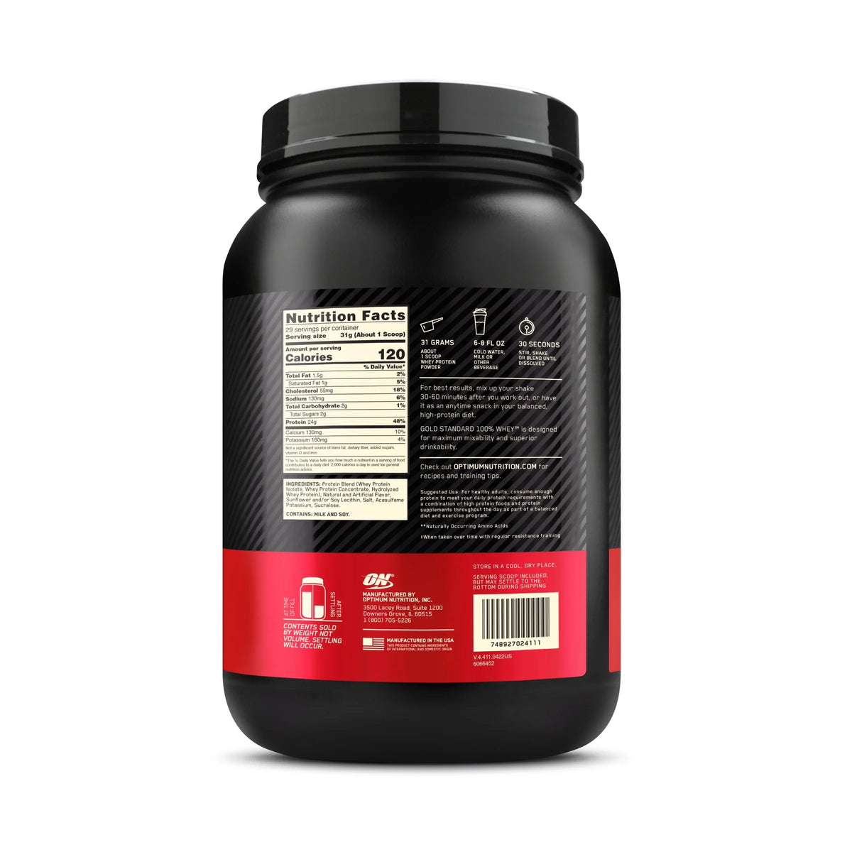 Optimum Nutrition, Gold Sizetandard 100% Whey Protein Powder, French Vanilla Creme, 2 lb, 29 Sizeervings