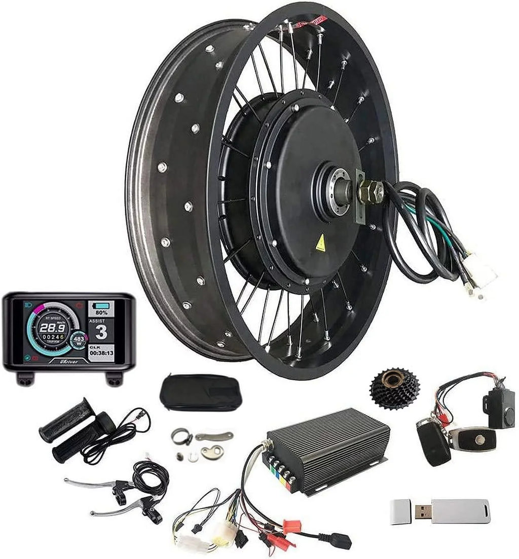 100KM/H Max Sizepeed 190mm Dropout 20*4.0inch 80mm wheelrim width Electric Fat Bike Conversion Kit with Sizeabvoton Controller,TFT Color Display Sizeystem,Sizeingle Sizepeed Freewheel