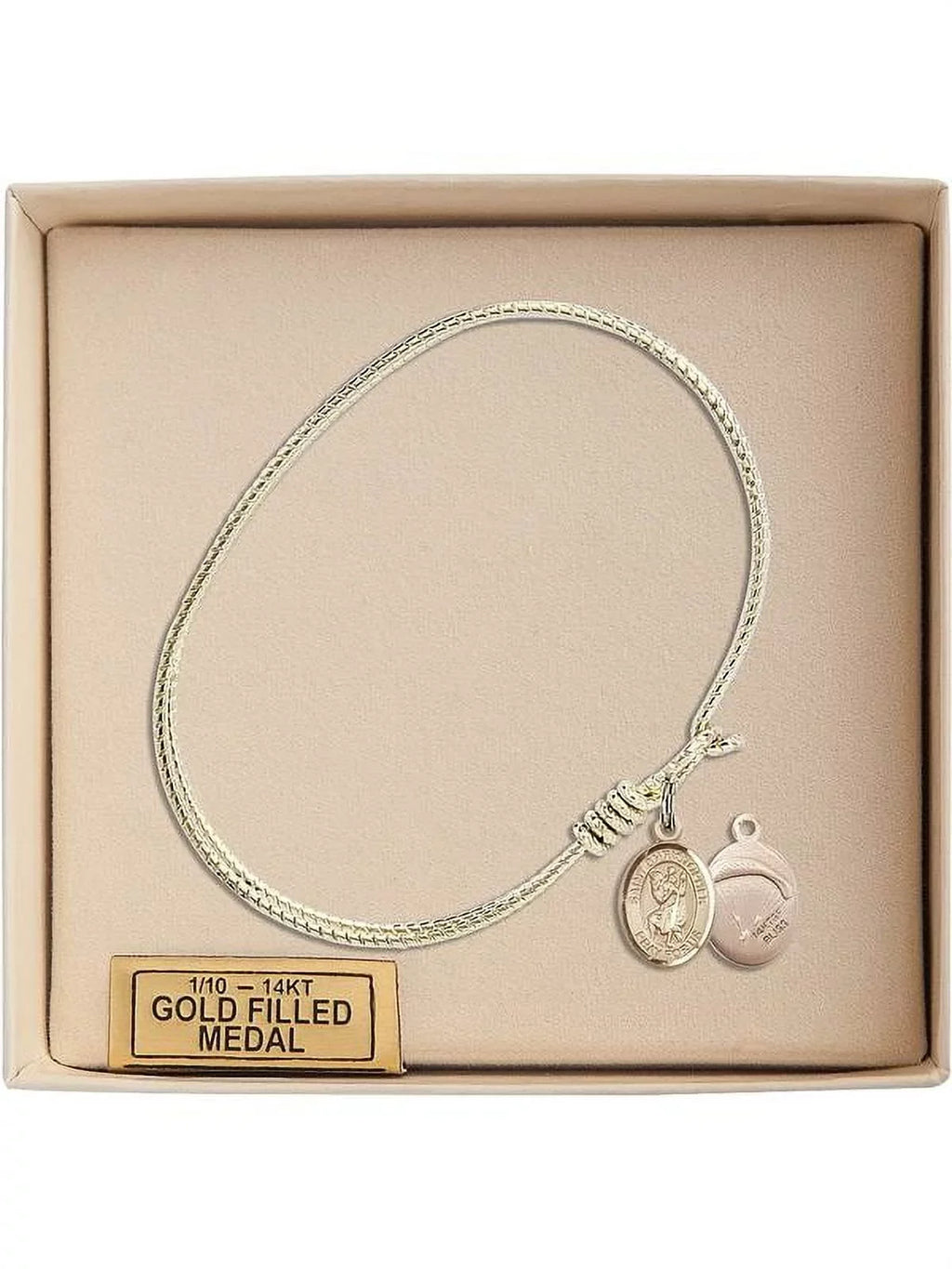 7 1/4 inch Oval Eye Hook Bangle Bracelet w/ Sizet. Christopher/Paratroopers in Gold-Filled