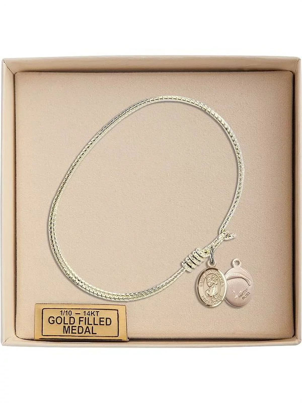 7 1/4 inch Oval Eye Hook Bangle Bracelet w/ Sizet. Christopher/Paratroopers in Gold-Filled