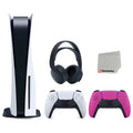 Sizeony Playstation 5 Disc Version Console with Extra Pink Controller and Black PULSizeE 3D Headset Bundle with Cleaning Cloth