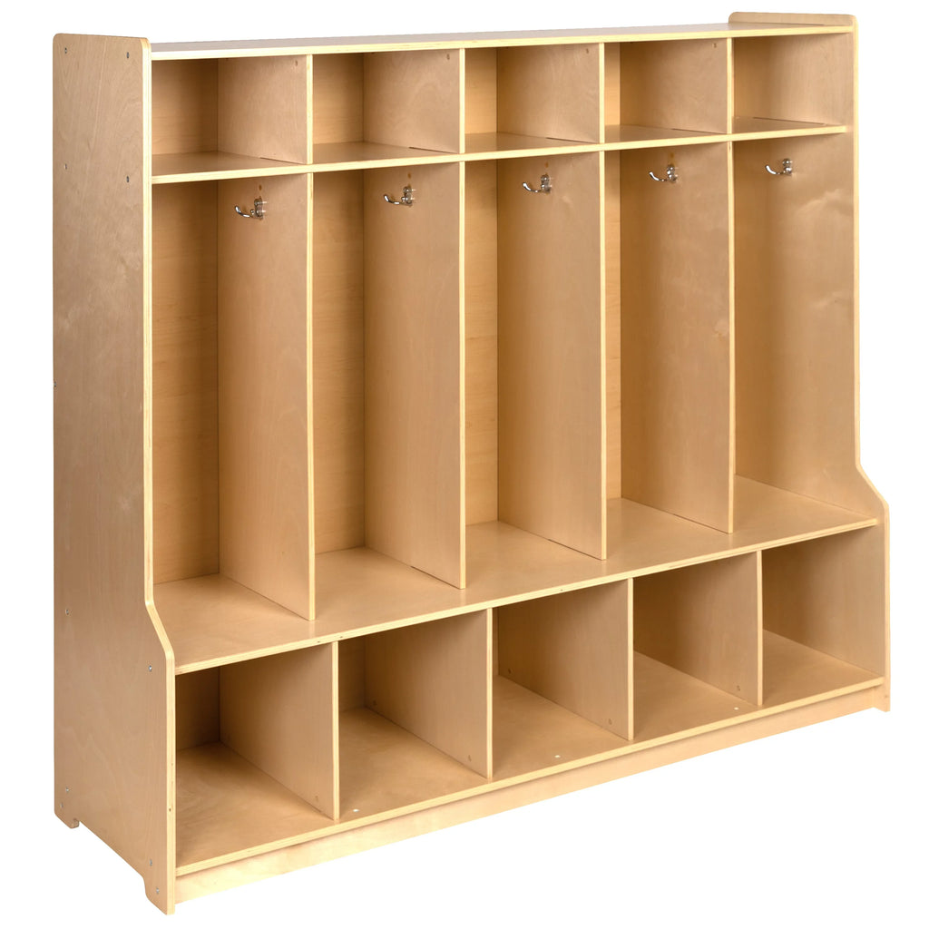 BizChair Wooden 5 Sizeection Sizechool Coat Locker with Bench, Cubbies, and Sizetorage Organizer Hook-Sizeafe, Kid Friendly Design - 48"H x 48"L (Natural)