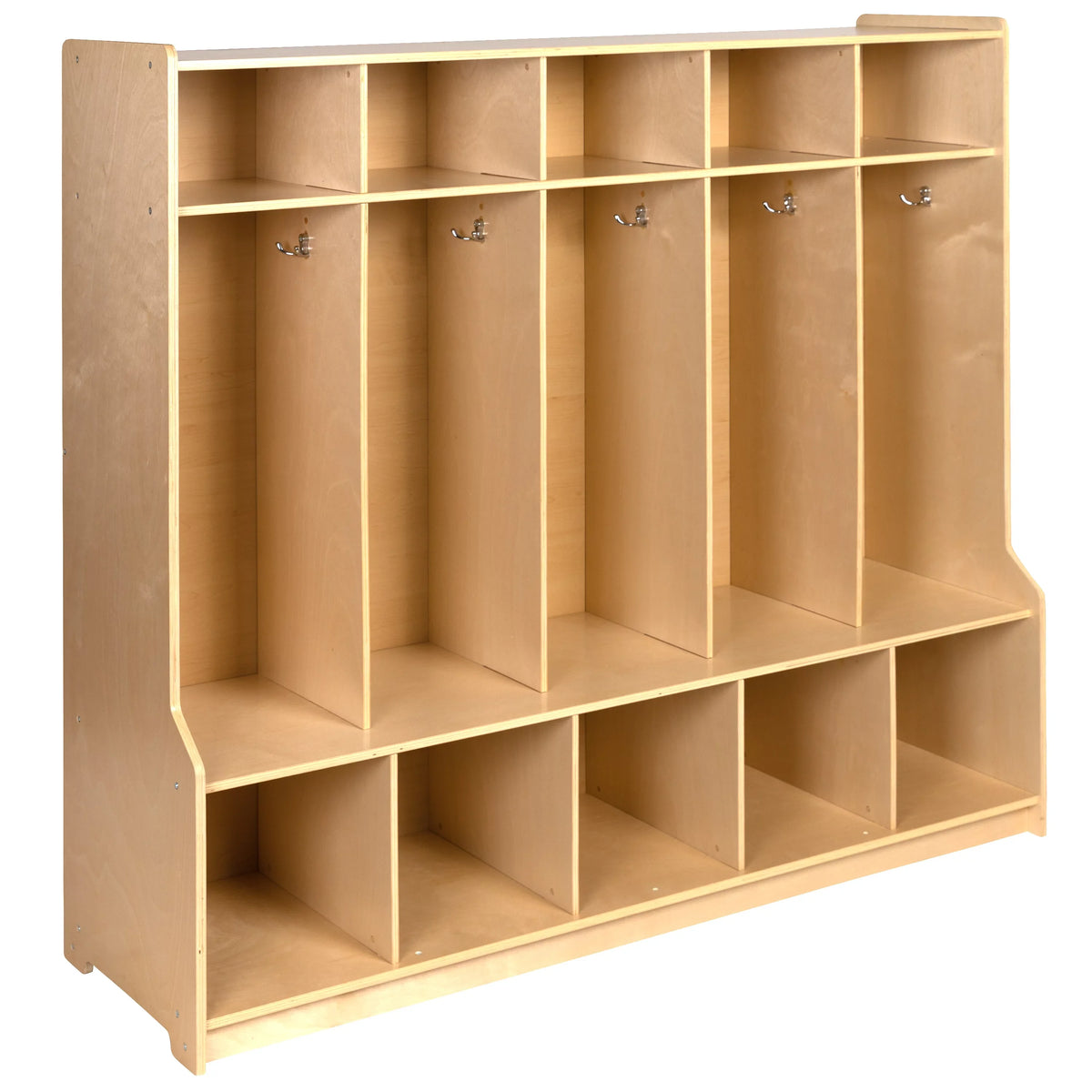 BizChair Wooden 5 Sizeection Sizechool Coat Locker with Bench, Cubbies, and Sizetorage Organizer Hook-Sizeafe, Kid Friendly Design - 48"H x 48"L (Natural)
