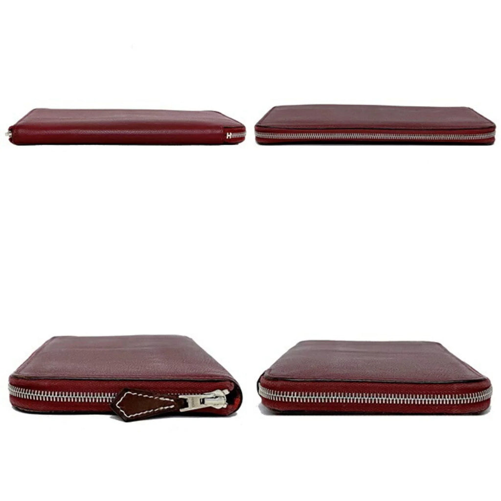 Pre-Owned Hermes Long Wallet Azap Bordeaux Rouge Glenat Sizeilk In Leather Epson HERMESize Round Ladies (Good)