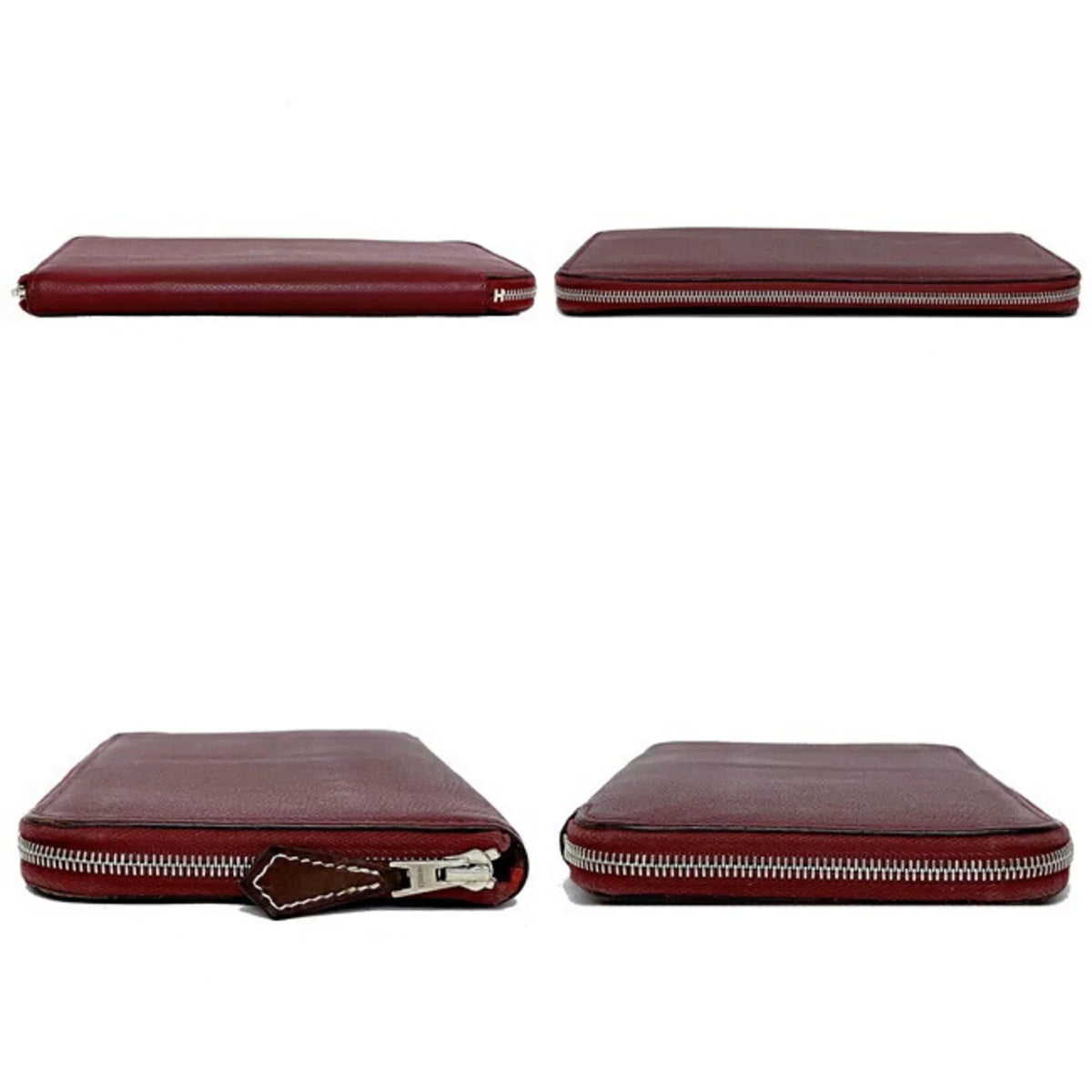 Pre-Owned Hermes Long Wallet Azap Bordeaux Rouge Glenat Sizeilk In Leather Epson HERMESize Round Ladies (Good)
