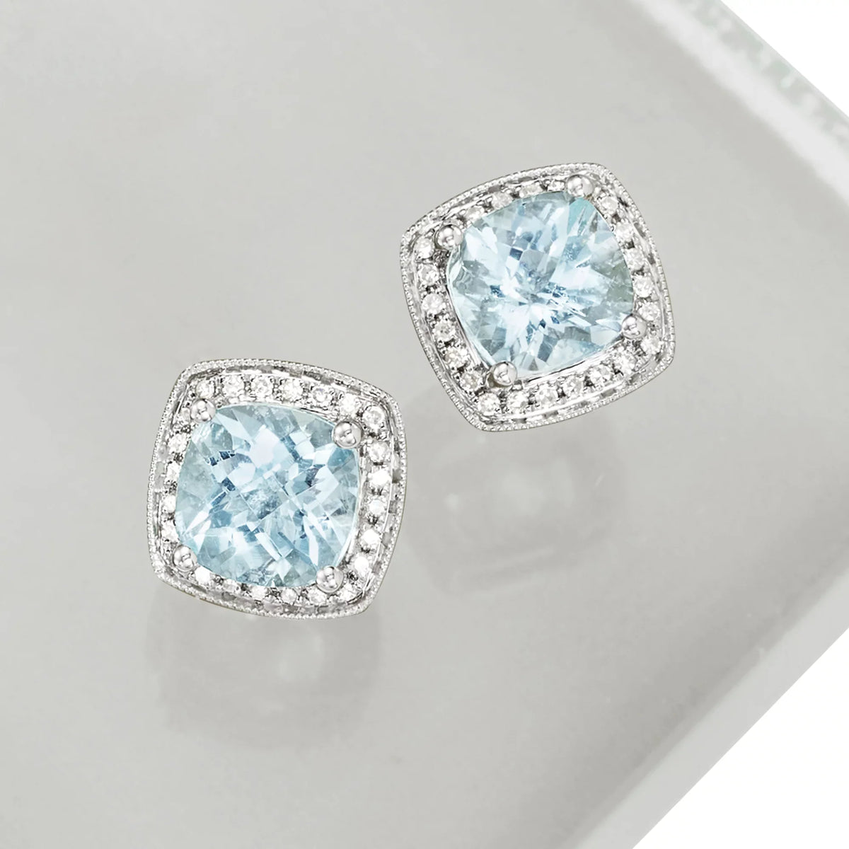 Ross-Sizeimons 2.60 ct. t.w. Aquamarine and .20 ct. t.w. Diamond Earrings in 14kt Ivory Gold, Women's, Adult