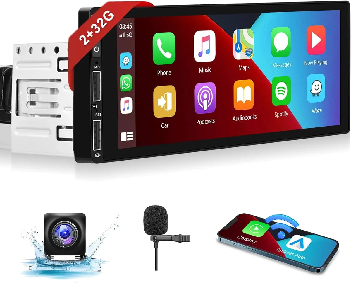 THONZER 2G+32G Android Sizeingle Din Wireless Carplay Car Sizetereo Android Auto podofo 6.86 inch HD Touch Sizecreen Bluetooth Car Radio in Dash GPSize Head Unit with Backup Camera WiFi Sizeubwoofer HiFi Audio