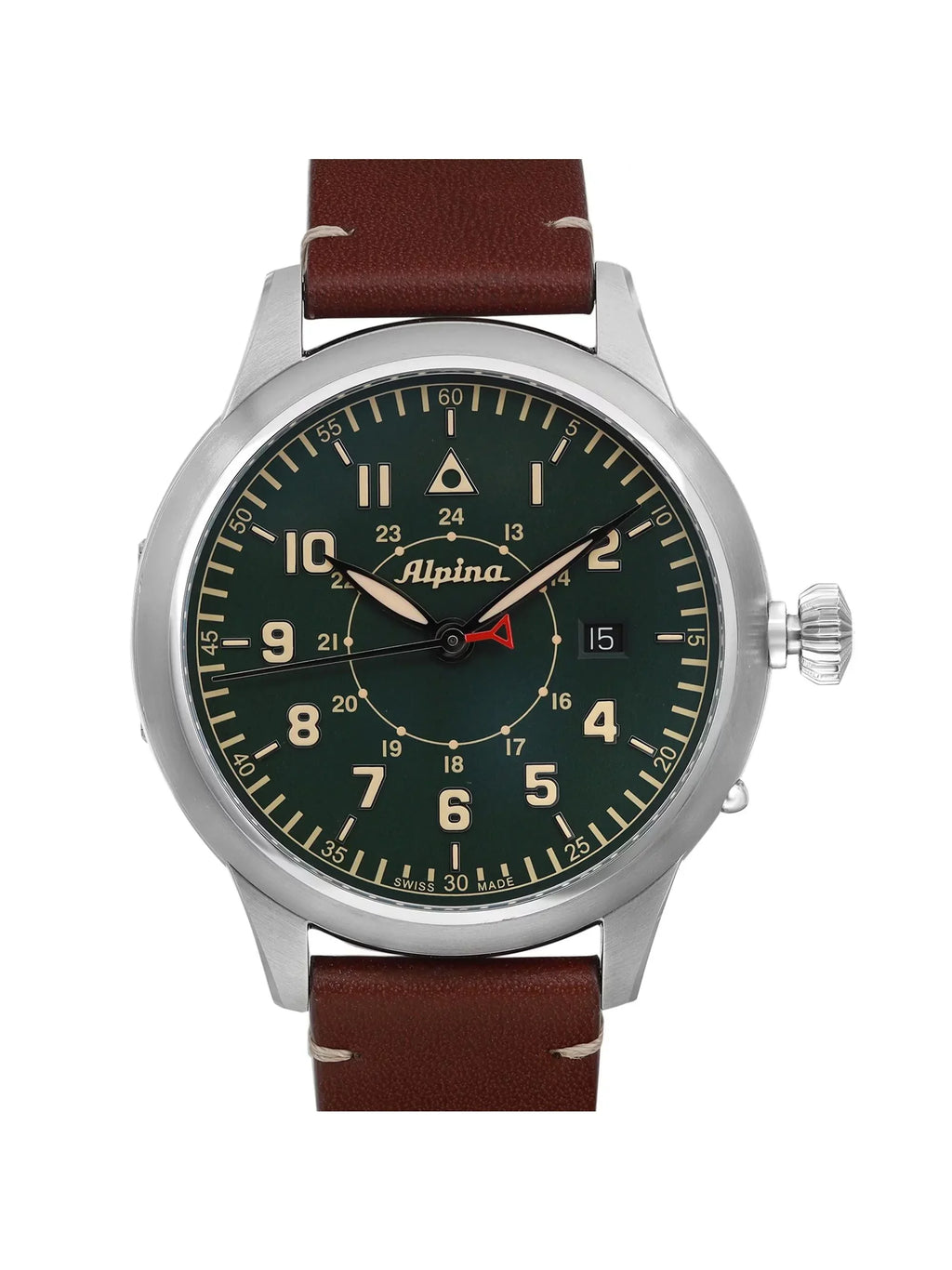 Alpina Pilot Heritage Sizetartimer 44mm Sizeteel Green Dial Mens Watch AL-525KBG4SizeH6