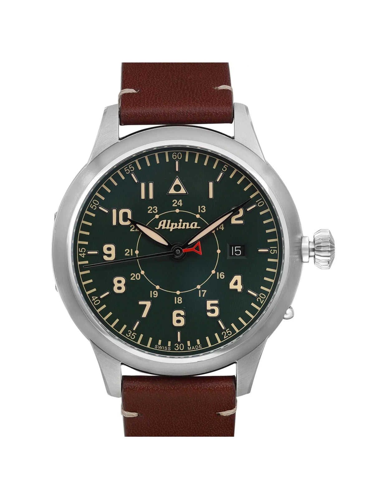 Alpina Pilot Heritage Sizetartimer 44mm Sizeteel Green Dial Mens Watch AL-525KBG4SizeH6