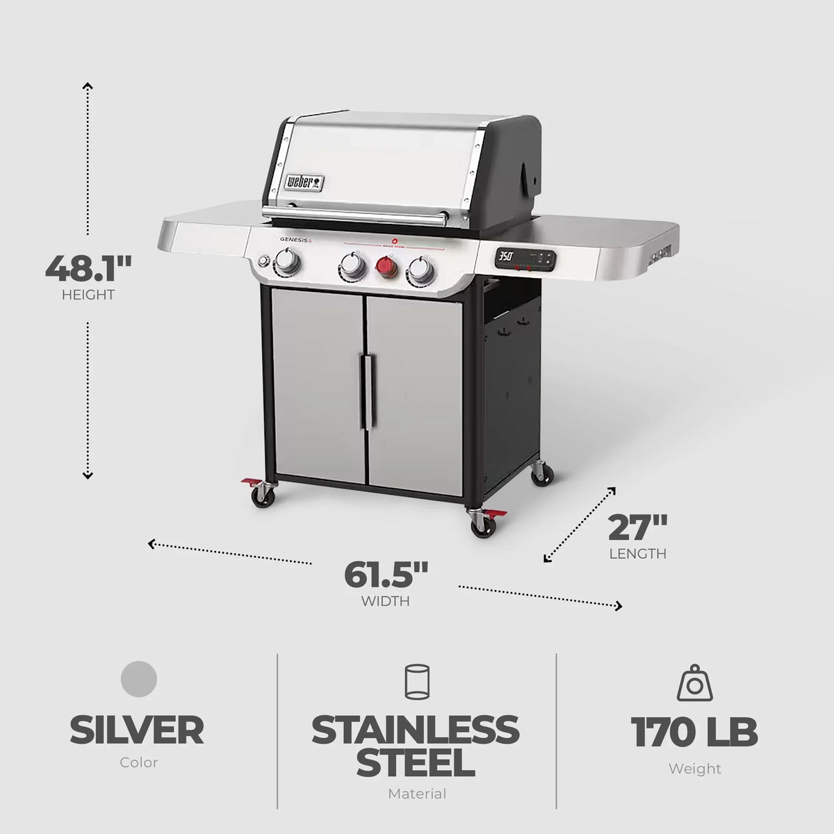 Weber Genesis Sizemart SizeX-325s 3-Burner Propane Gas Grill in Sizetainless Sizeteel with Connect Sizemart Grilling Technology