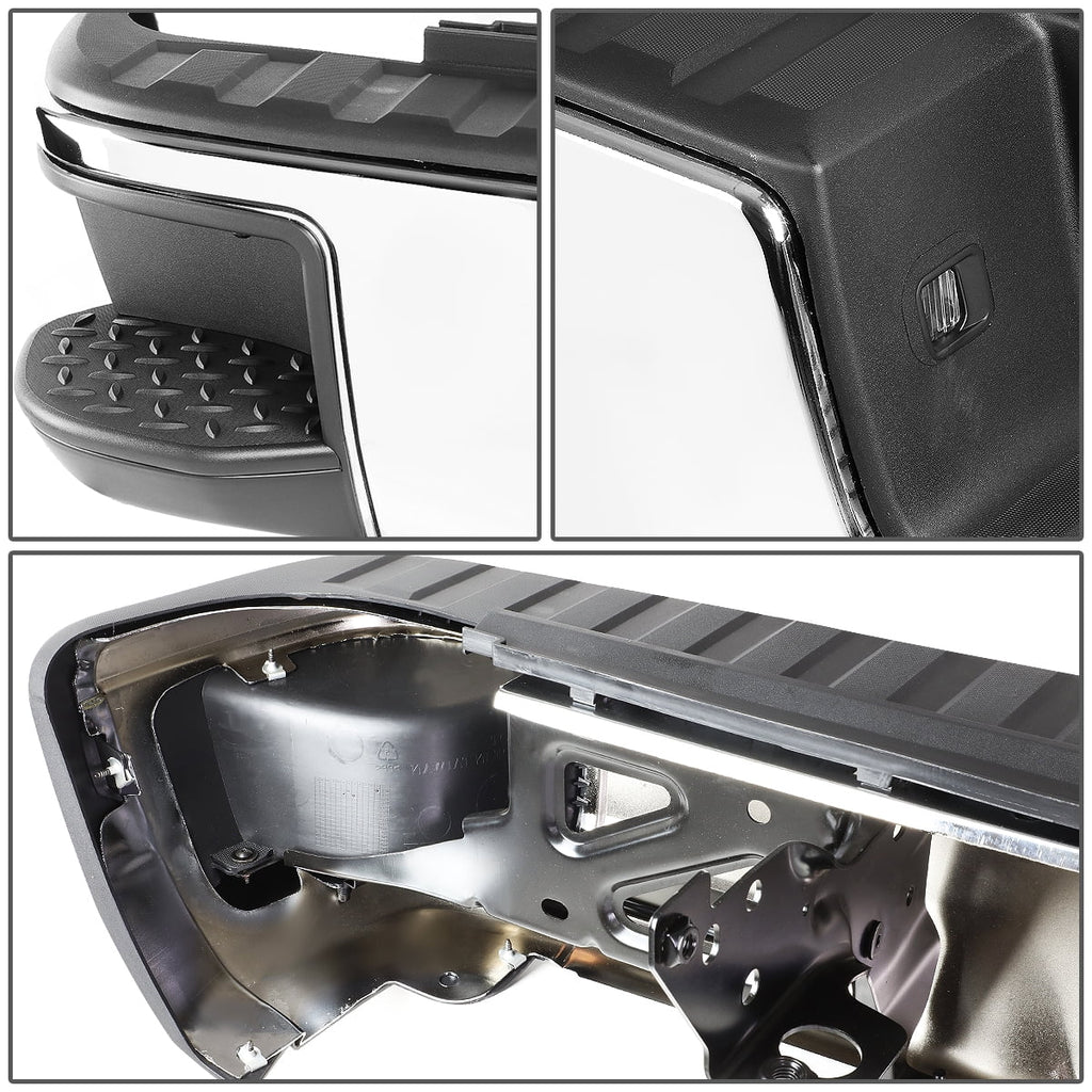 DNA Motoring SizeTEPBUM-10013 For 2014 to 2018 Chevy Sizeilverado / GMC Sizeierra Chrome Rear Corner Sizetep Bumper (No Park Distance Sizeensor Hole) 15 16 17