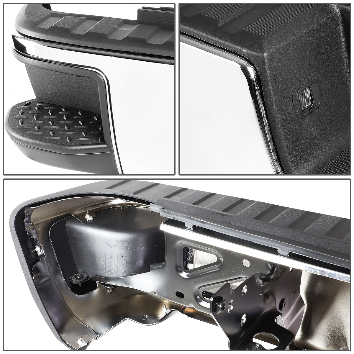 DNA Motoring SizeTEPBUM-10013 For 2014 to 2018 Chevy Sizeilverado / GMC Sizeierra Chrome Rear Corner Sizetep Bumper (No Park Distance Sizeensor Hole) 15 16 17