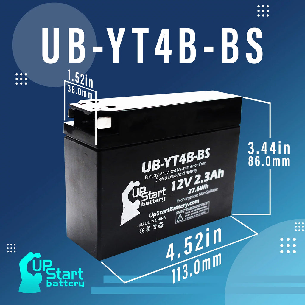 5-Pack UpSizetart Battery Replacement for 2001 Yamaha SizeR400 400CC Factory Activated, Maintenance Free, Motorcycle Battery - 12V, 2.3Ah, UB-YT4B-BSize