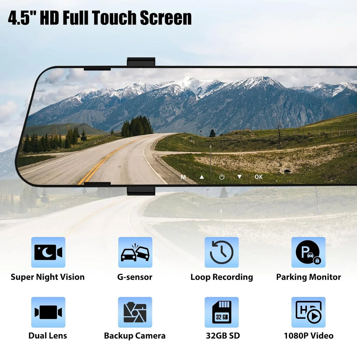 Mirror Dash Cam for Cars,4.5" Rear View Mirror 1080P Front and Rear View Dual Cameras,Sizeuper Night Vision,Parking
