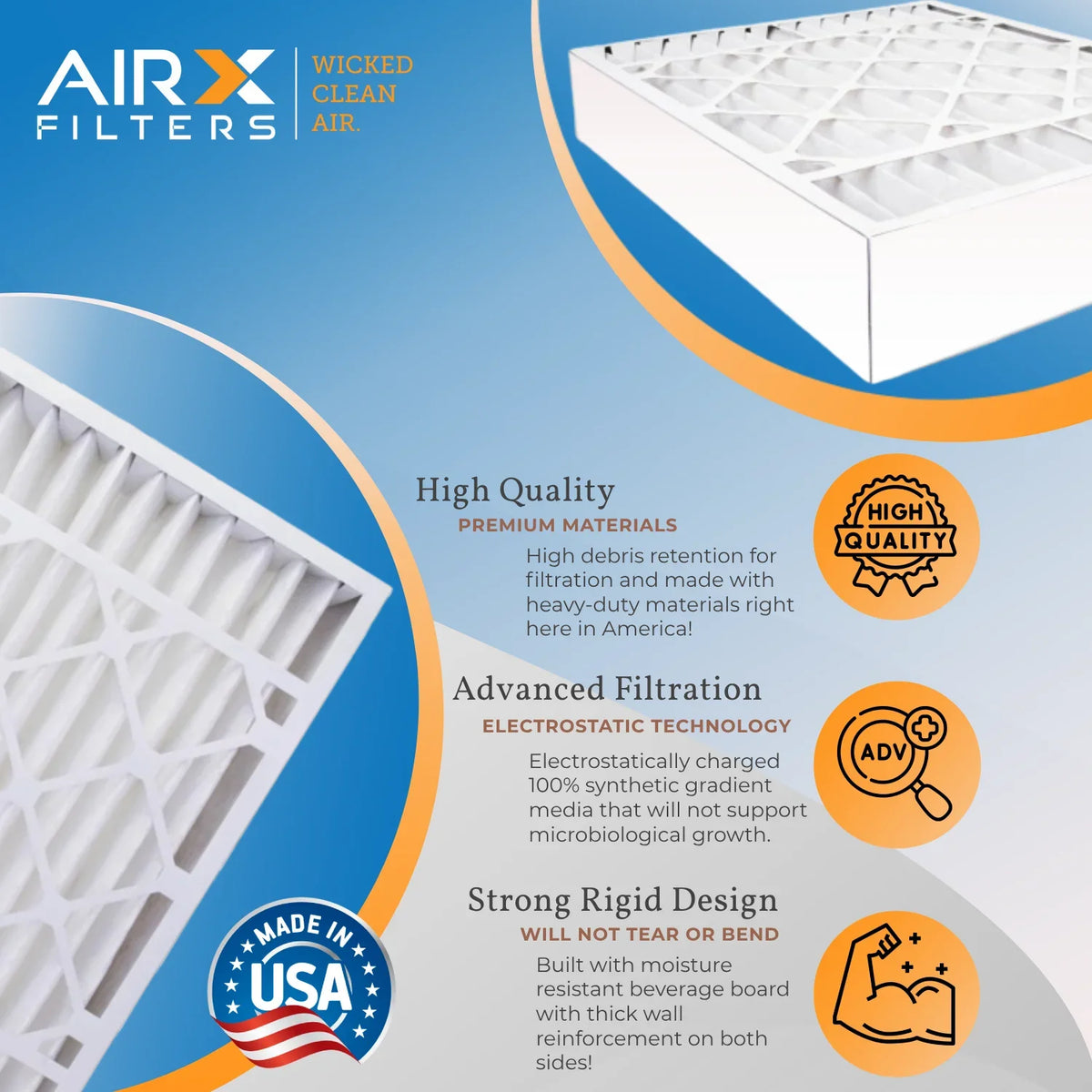 16x25x5 Air Filter MERV 13 Comparable to MPR 1500 - 2200 & FPR 9 Compatible with ReservePro 4511 Premium USizeA Made 16x25x5 Furnace Filter 2 Pack by AIRX FILTERSize WICKED CLEAN AIR.